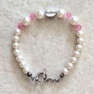 Pearl and Pink Crystal Beaded Believe Bracelet